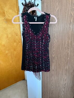 Studio Y Burgundy and Black Lace Ruched V-Neck Camisole
